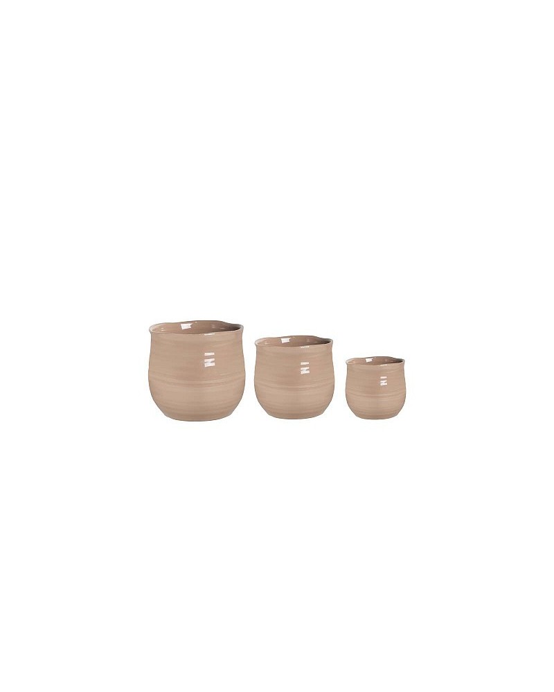 Decor Vasi & Coprivasi | Set di 3 Portavasi in Ceramica (19 cm x 16 cm, 17 cm x 13 cm, 10 cm x 10 cm) - Ecrù | 8058045136668