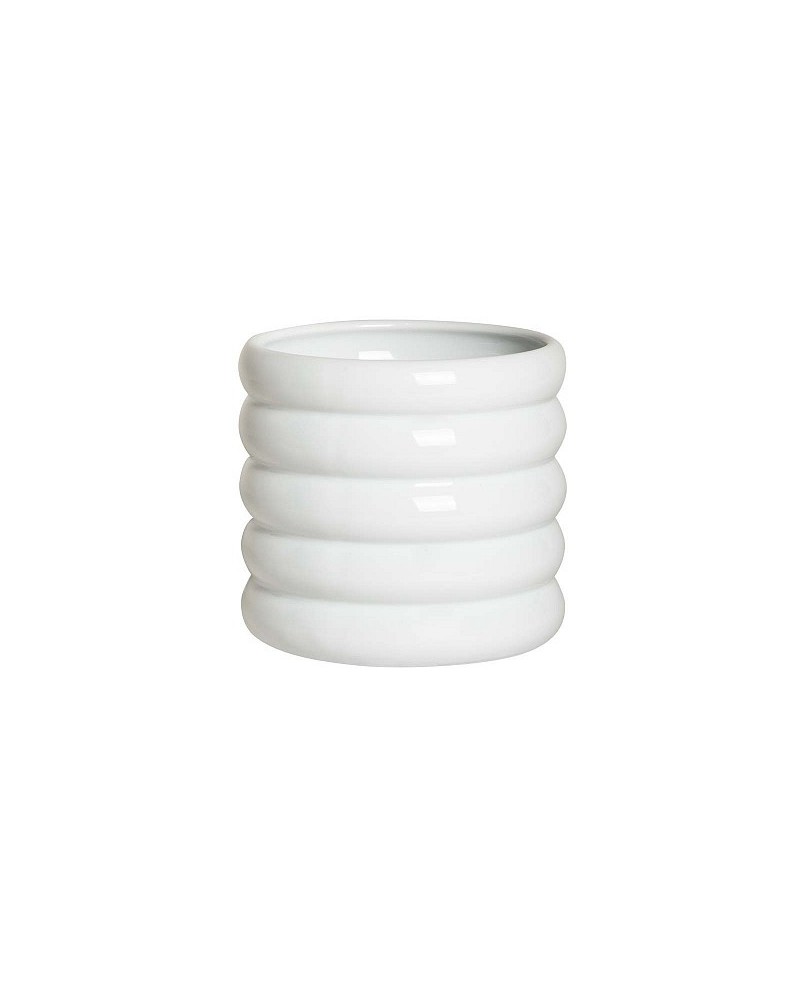 Decor Vasi & Coprivasi | Coprivaso Cilidrico a Coste (13 CM X 11 CM) - Colore Bianco | 8058045136279