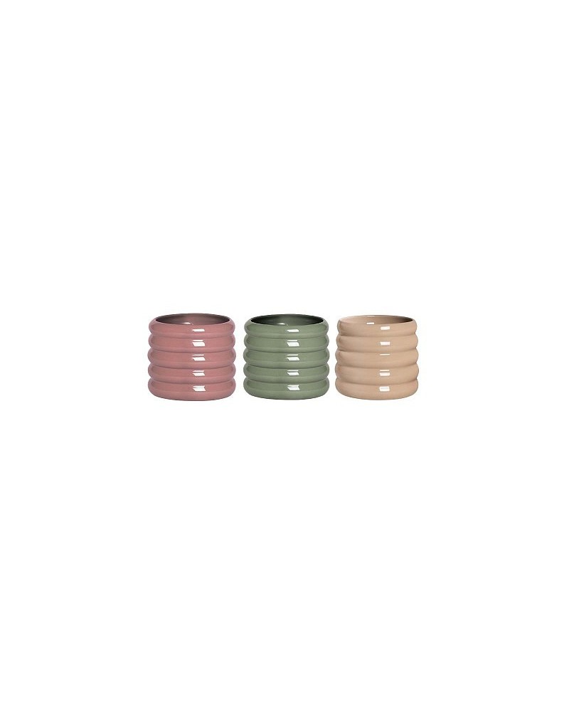 Decor Vasi & Coprivasi | Set da 3 Coprivasi Cilindrici a Coste (13 cm x 11 cm) - Colori Cipria, Verde e Bianco | 8058045136262
