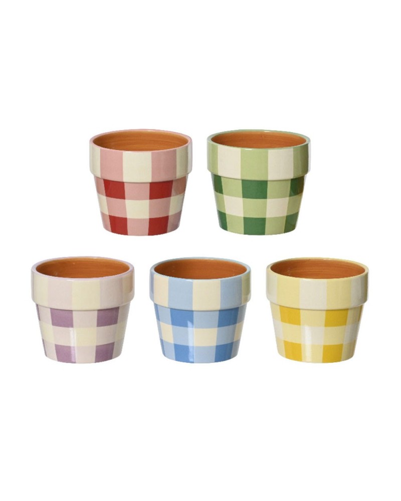 Decor Vasi & Coprivasi | Coprivaso in Ceramica con Quadretti (Ø 10,5 cm, H 9 cm) – 5 Colori Assortiti | 8720725469358
