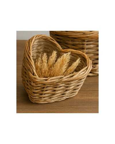 Cesti in Vimini e Naturali | Set di 3 Cesti a Forma di Cuore in Rattan Naturale - Diametri 30 cm, 25 cm, 19 cm e Altezze 12 cm, 11 cm, 9 cm | 8054751645364