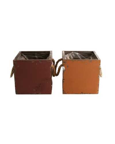 Set di 2 cassette in legno con manici 12x12x12 cm, rivestite internamente in plastica