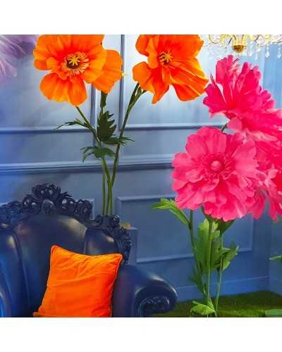 Fiori Artificiali | Set di 3 Fiori Giganti Cosmos in Foam con Stelo e Base – Diametro 40-50-60 cm, Altezza 140-170 cm, Colore Fucsia | 8025003449863