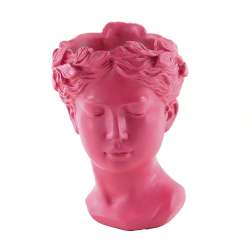 Portavaso testa di donna cm14x16 h 21 ciclamino in resina