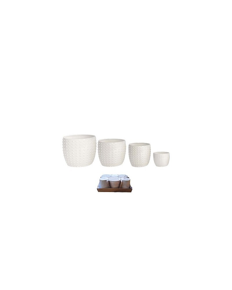 Decor Vasi & Coprivasi | Set 4pz vasi in ceramica puntini 16x14-13x13+10x10-7x6 bian | 8056518194986