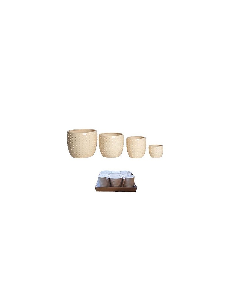 Decor Vasi & Coprivasi | Set 4pz vasi in ceramica puntini 16x14-13x13+10x10-7x6 beige | 8056518194979