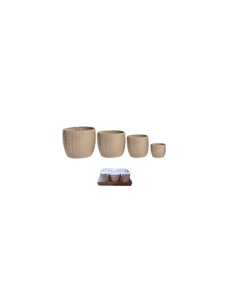 Decor Vasi & Coprivasi | Set 4pz vasi in ceramica puntini 16x14-13x13+10x10-7x6 ecrù | 8056518194962
