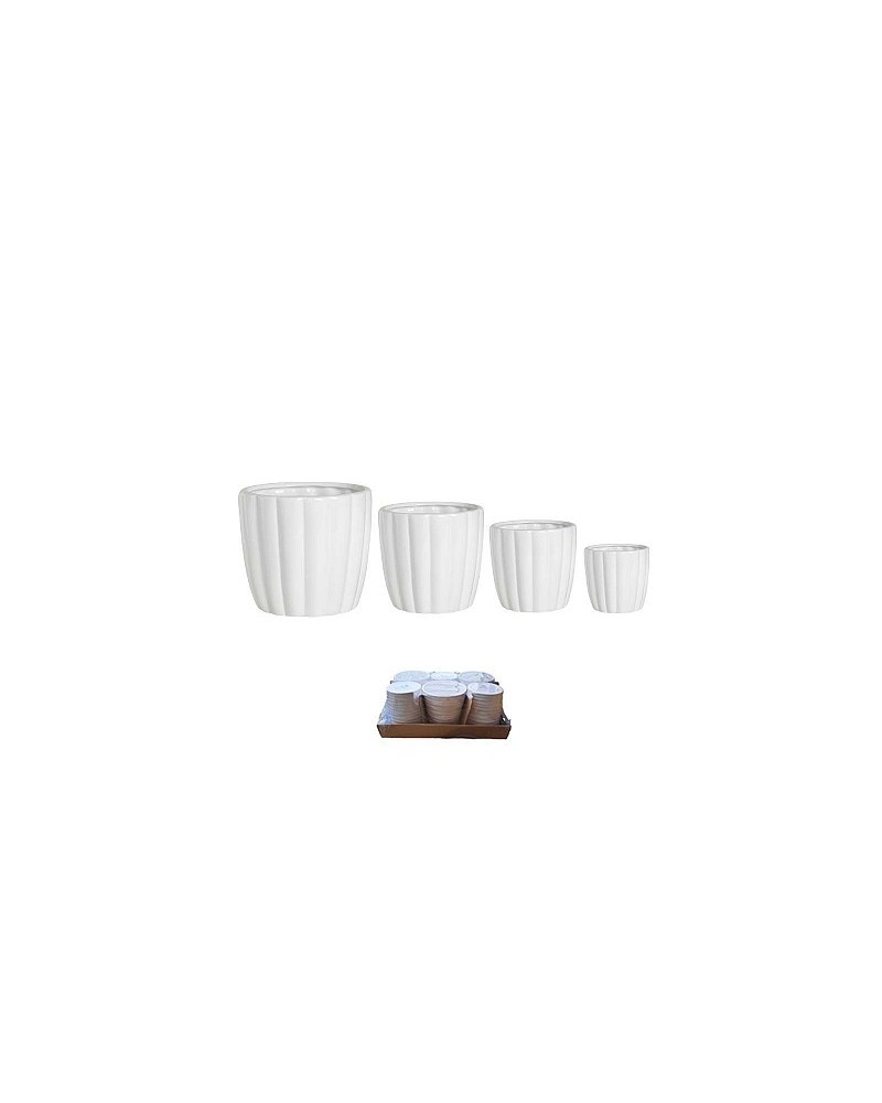 Decor Vasi & Coprivasi | Set 4pz vasi in ceramica coste 16x15-13x12+10x10-7x6 bianchi | 8056518194955