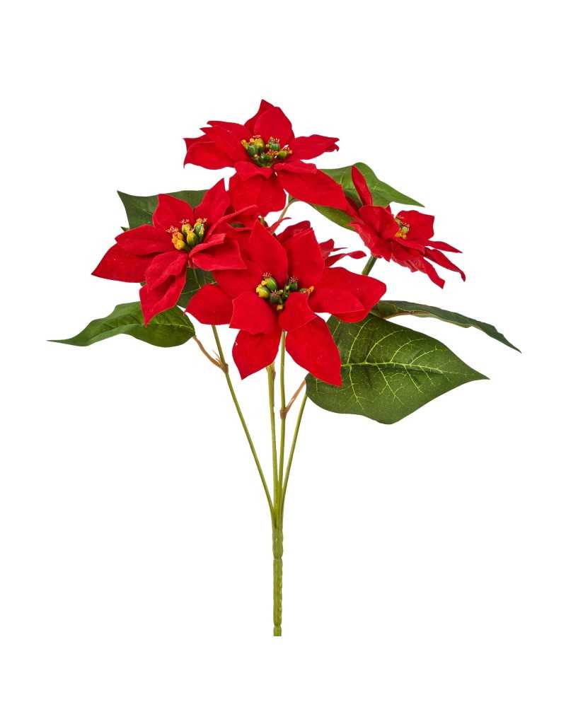 Fiori Artificiali | Bush di poinsettia x5 h 30 rosso di velluto (6) | 