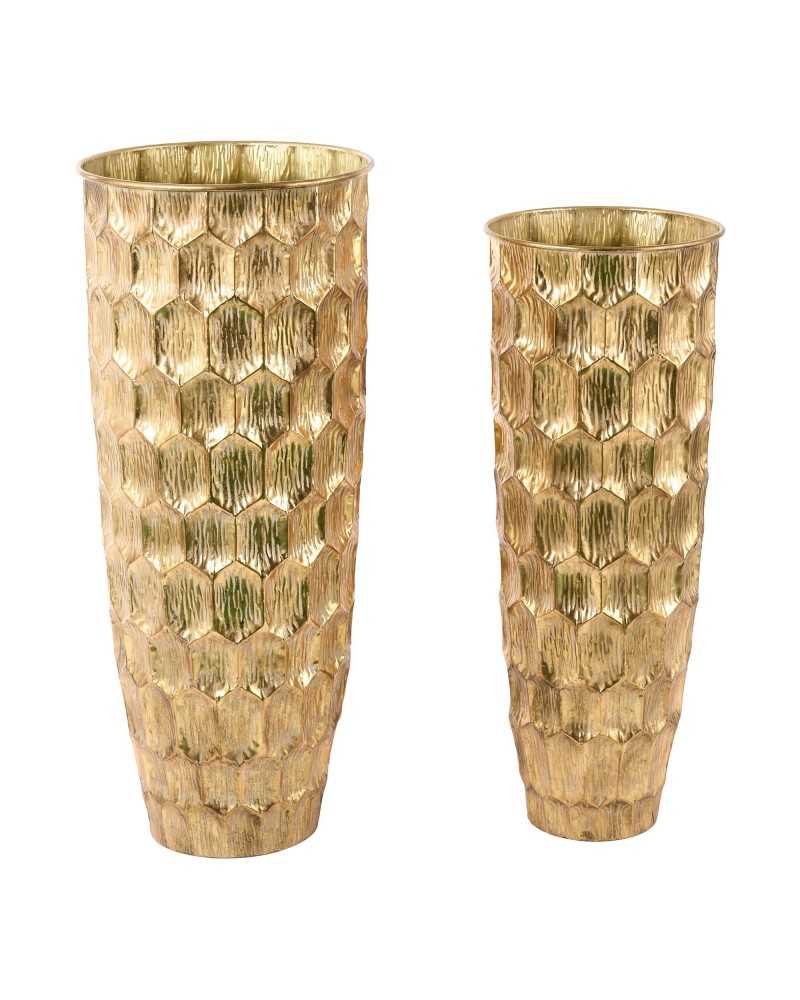 Vasi in Latta e Metallo | Set 2pz vasi in metallo cm 42 h100 cm 36 h 80 circa oro | 
