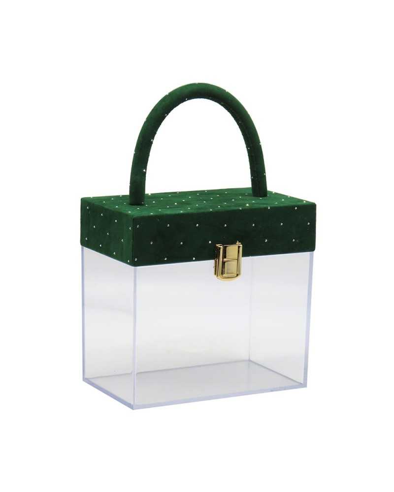 Shopper e Borse | Borsa in plexiglass cm16x10x16 h verde con diamantini (4 ) | 