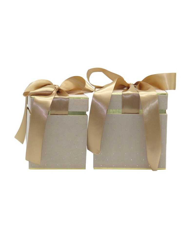 Scatole | Set 2 scatole con brillantini 13 h16 16 h17 cream | 