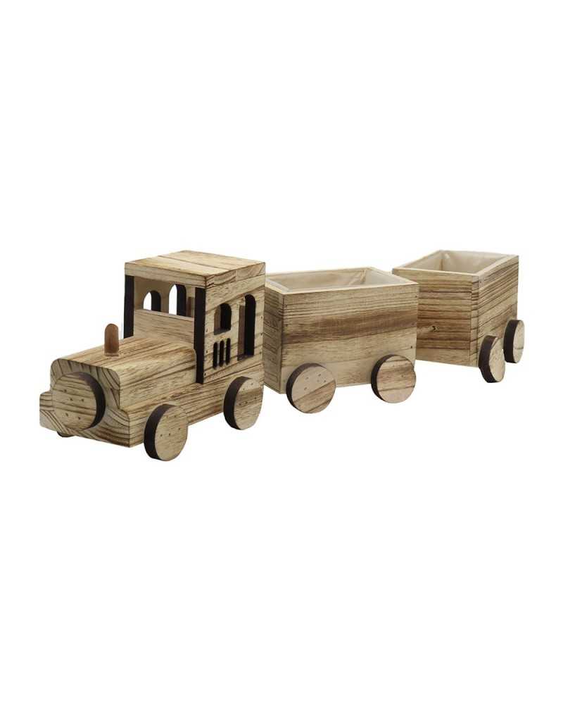 Oggettistica | Trenino di legno con 2 vagoni cm 58x11x14 h naturale | 