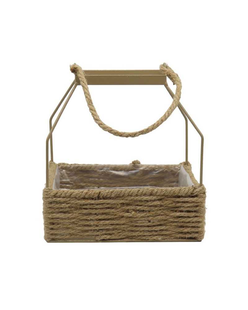 Contenitori e cassetti | Vaschetta di corda cm 22x16x7-23,5 h natural metallo | 