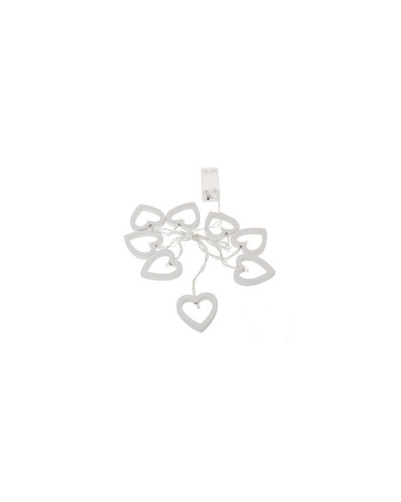 Lampade e Luci | Filo cuori di legno con luci cm185x5 bianchi 8pz | 