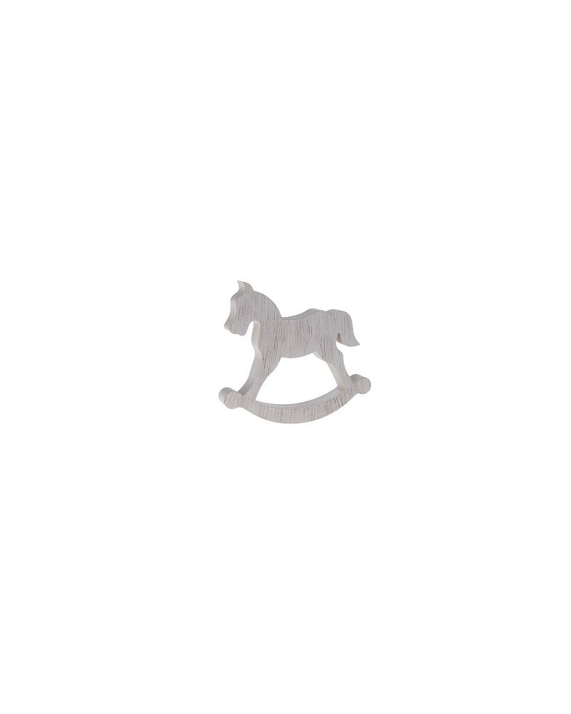 Decorazioni Natalizie | Cavallo a dondolo sbiancato di legno cm 24x3 h22cm | 