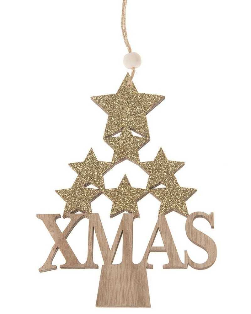 Decorazioni Natalizie | Set 2pz albero di natale cm 10 h13 star cglitter gold da appendere | 