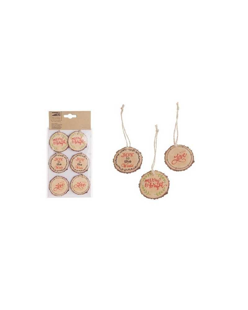 Applicazioni | Cf 6 pz dischetti cm 5 in legno con scritte rosse | 