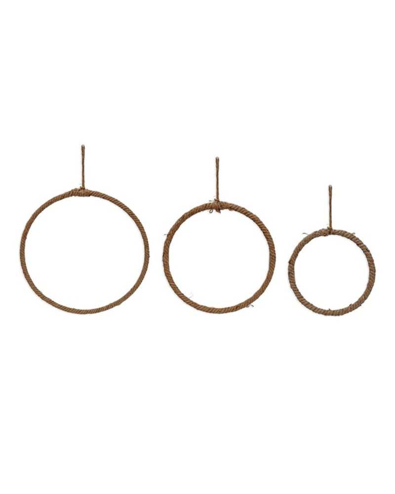 Decorazioni | Set 3 cerchi di corda dm 40-25-20 con yuta naturale | 