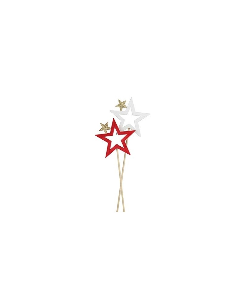 Pick | Cf 8 pz pick stelle in legno cm 7 gold-red-white | 