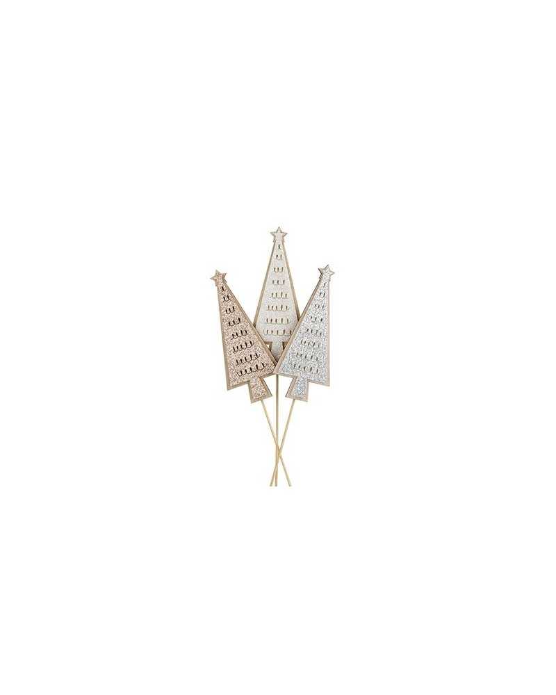 Pick | Cf 12 pz pick alberi in legno 3 colori cm 5 h12 ass | 
