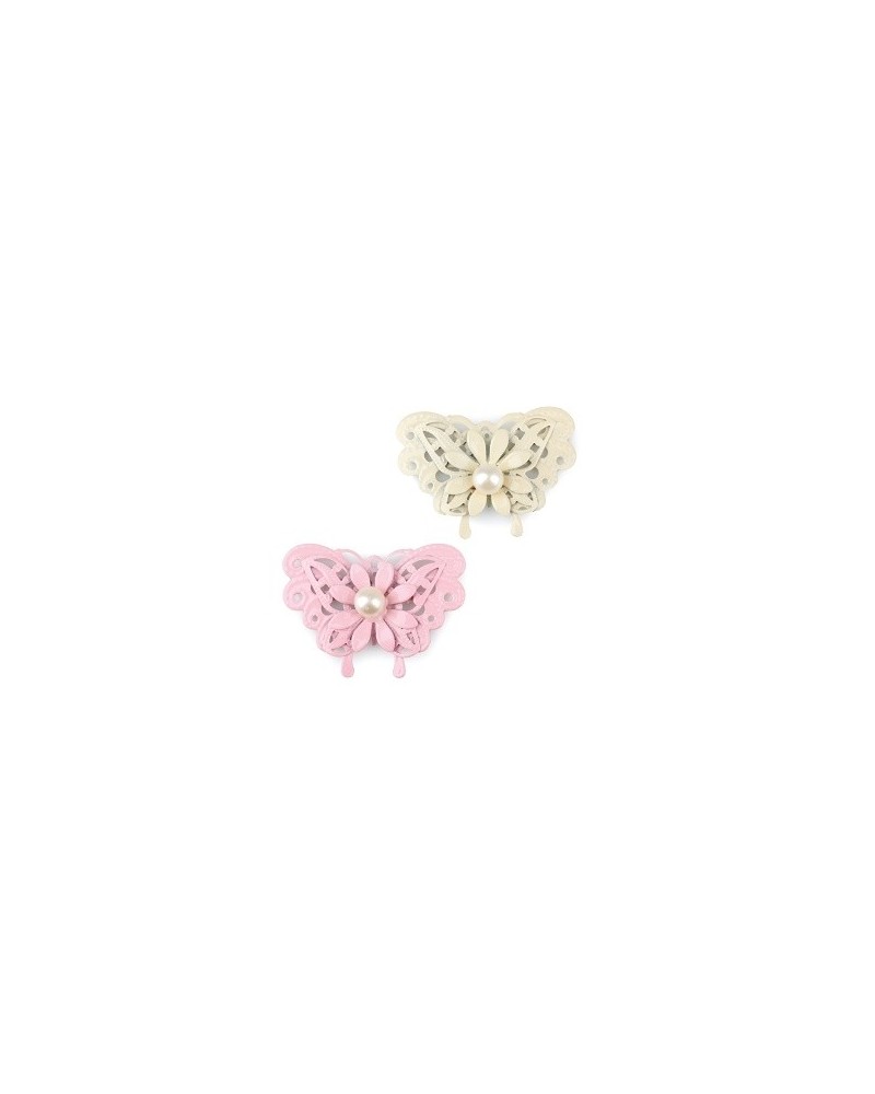 Applicazioni | Cf 20pz farfalle metallo con perla 2col 6cm h4cm crpink | 
