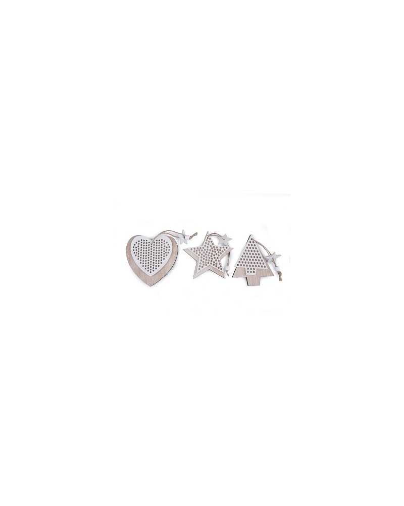 Decorazioni Natalizie | Set 6pz cuore -stella-albero cm 10h19 legno white | 