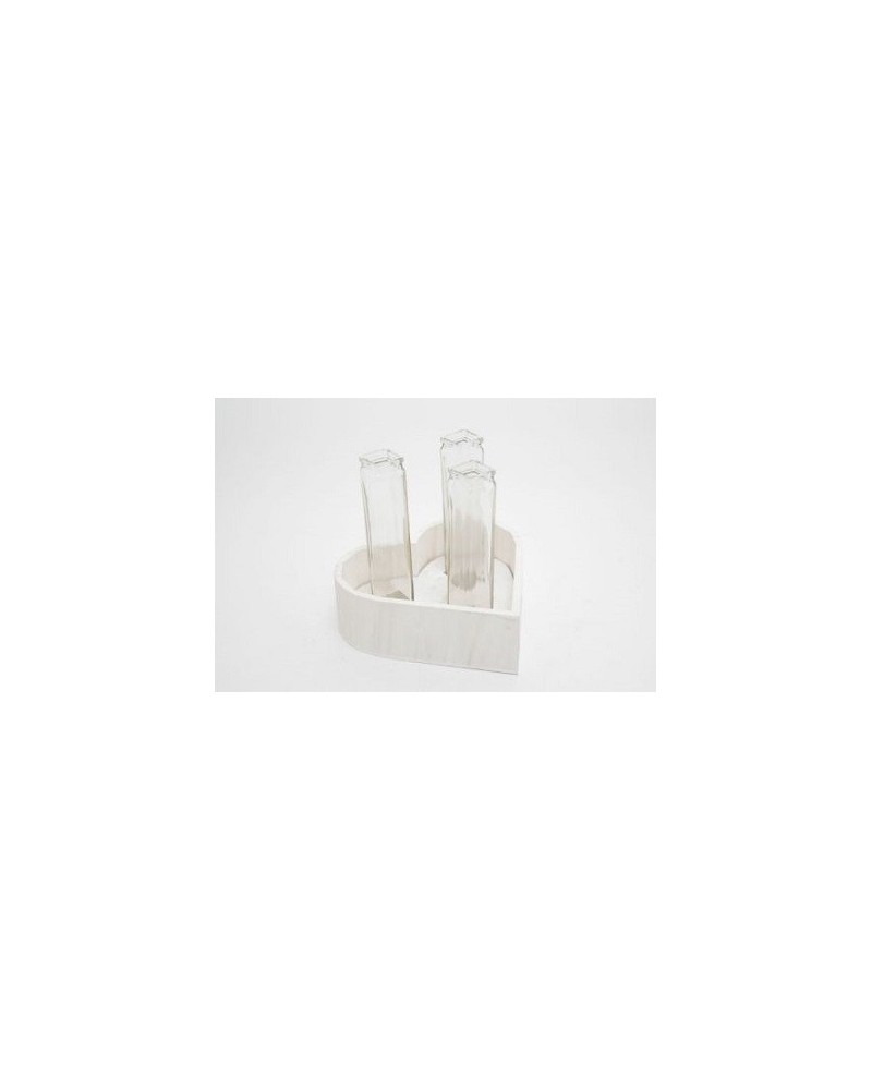 Decorazioni | Cuore in legno con 3 provette di vetro trasparente white wash | 