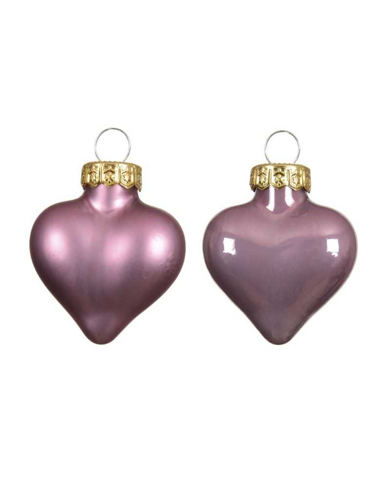 Palline di Natale | Cf 12 palline cuore di vetro cm 4.5 h 4 vintage pink | 
