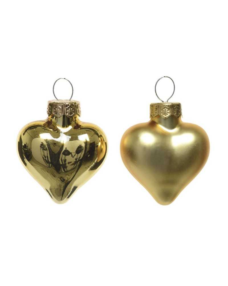 Palline di Natale | Cf 12 palline cuore di vetro cm 4.5 h 4 light gold matt mix | 