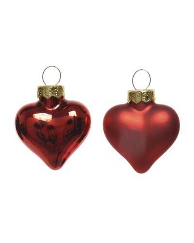 Palline di Natale | Cf 12 palline cuore di vetro cm 4.5 h 4 rosse matt mix | 