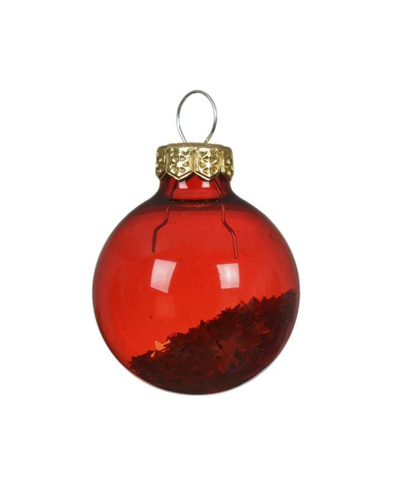 Palline di Natale | Cf 9 pz palline di vetro cm 3 rosse con paillets a stella | 