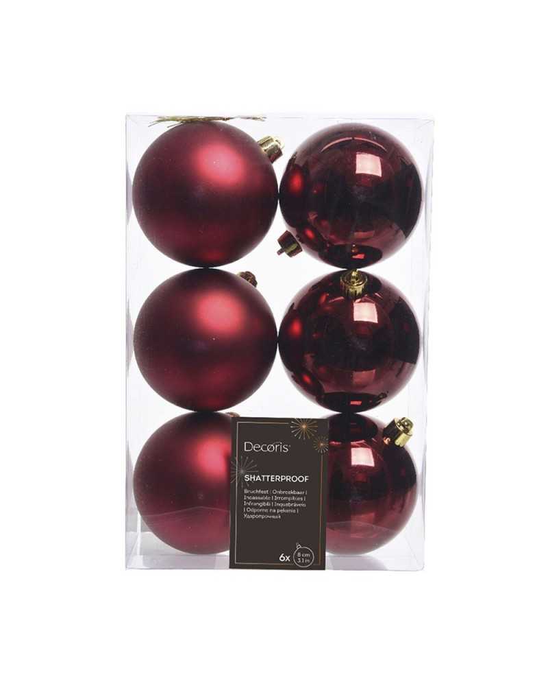 Palline di Natale | Cf 6pz palline cm 8 light rosse oxblood plastic | 