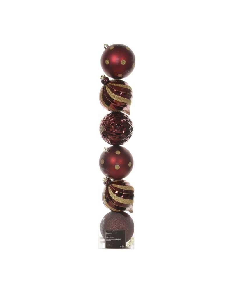 Palline di Natale | Cf 6 palline di natale ass dm 15 di plastica red oxblood | 