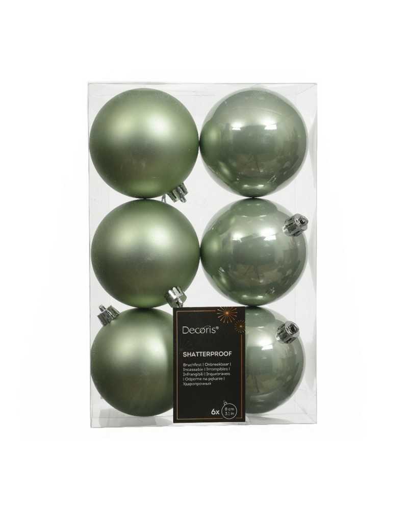 Palline di Natale | Cf 6 pz palline in plastica green matcha dm 8 | 