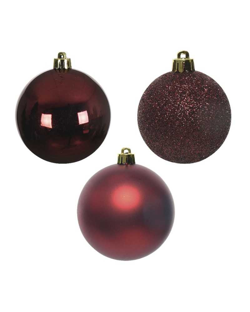 Palline di Natale | Box 34 pz palline di plastica dm 8 red oxblood | 