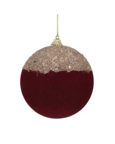 Palline di Natale | Pallina floccata dm 10 red oxblood glitter paillets silver | 