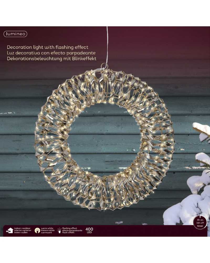 Corone e Ghirlande | Corona con 400 led dm 38 in metallo ip 44 gold warm | 