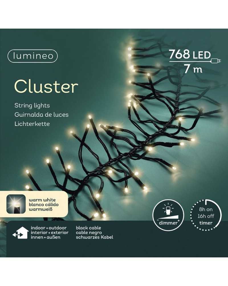 Lampade e Luci | Filo nero mt 7 cluster 768 led warm white dimerabile e timer | 