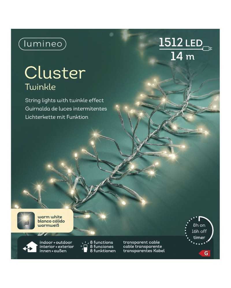 Lampade e Luci | Filo trasparente mt14 cluster 1512 led warm white 8 funzioni | 