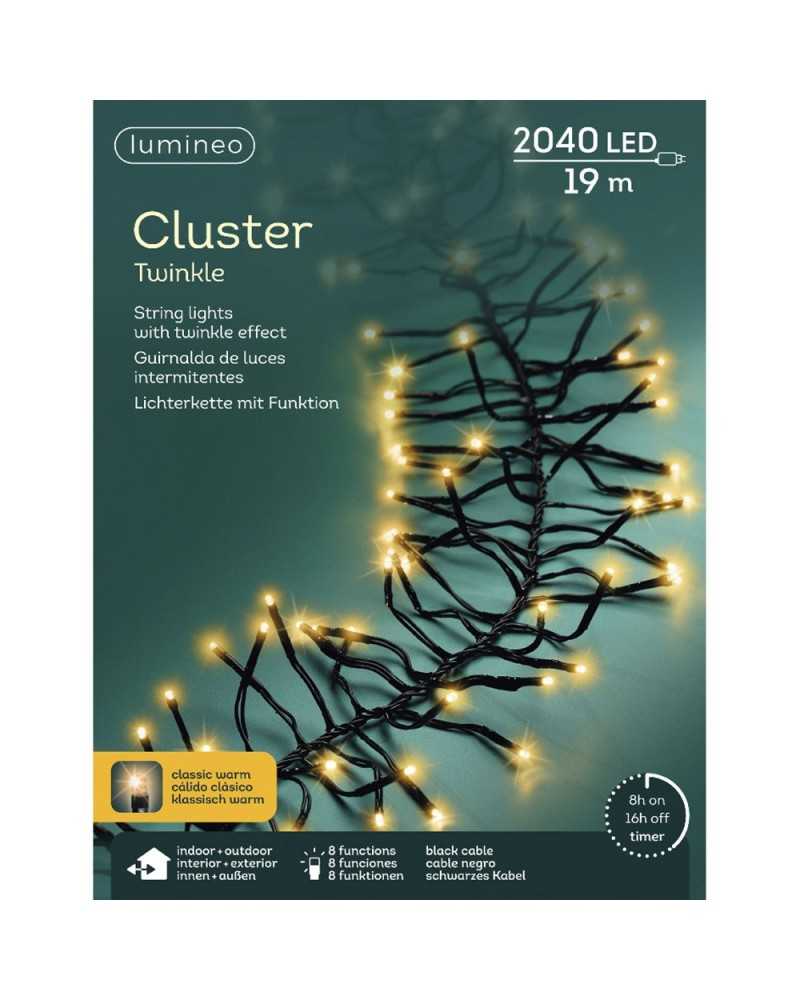 Lampade e Luci | Filo nero mt 19 cluster 2040 led classic warm 8 funzioni | 