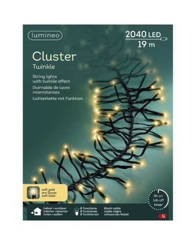 Lampade e Luci | Filo nero mt 19 cluster 2040 led soft gold 8 funzioni | 