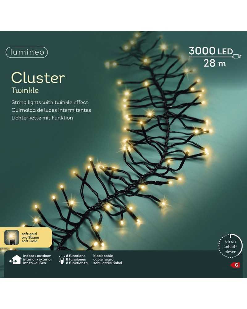 Lampade e Luci | Filo nero mt 28 cluster 3000 led soft gold 8 funzioni | 