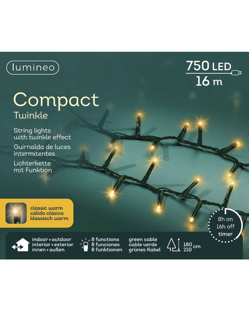 Lampade e Luci | Filo verde mt 16 con 750 led classic warm 8 funzioni e timer | 
