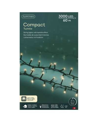 Lampade e Luci | Filo verde 3000 led mt 60 warm white con 8 funzioni e timer | 