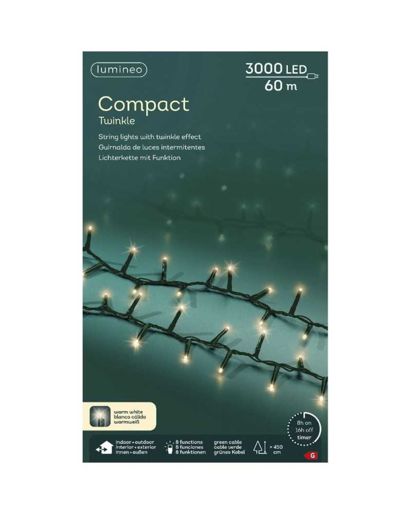 Lampade e Luci | Filo verde 3000 led mt 60 warm white con 8 funzioni e timer | 