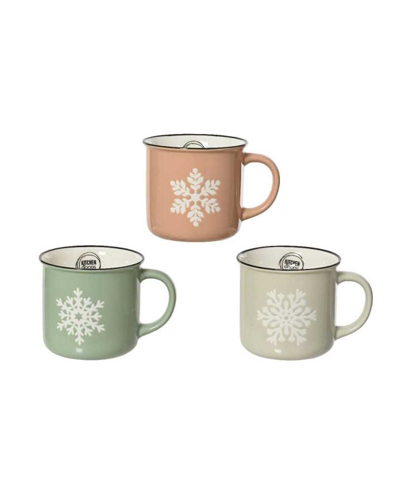 Tavola | Set 3 pz tazze fiocco di neve ceramica dm 10 h 8.5 ass | 