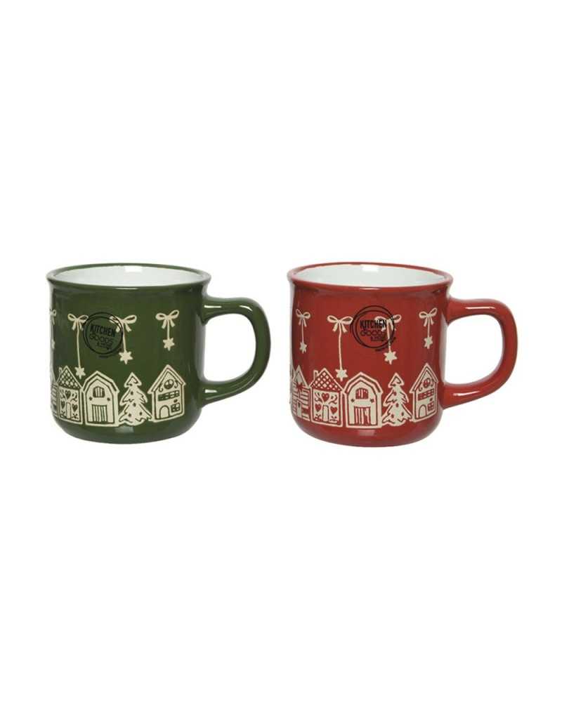 Tavola | Set 2 pz tazze casine alberi ceramica dm 9 h 8 green e red | 