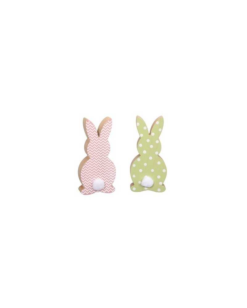 Decorazioni | Coniglio in legno a pois cm 8.5 h.17.5 greenpink 2 ass | 
