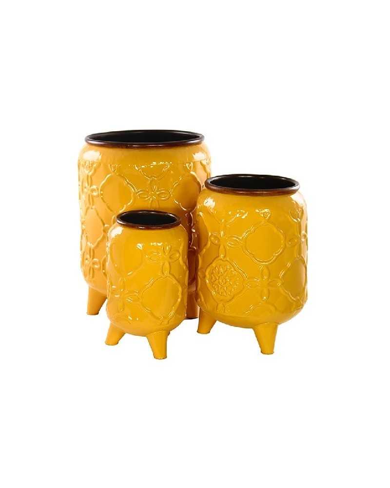 Decor Vasi & Coprivasi | Set 3pz contenitori metallo con piedi d33 h43-d17 h29 ocra | 
